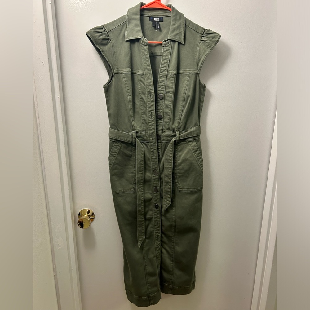 PAIGE Sage Green Belted Midi Dress